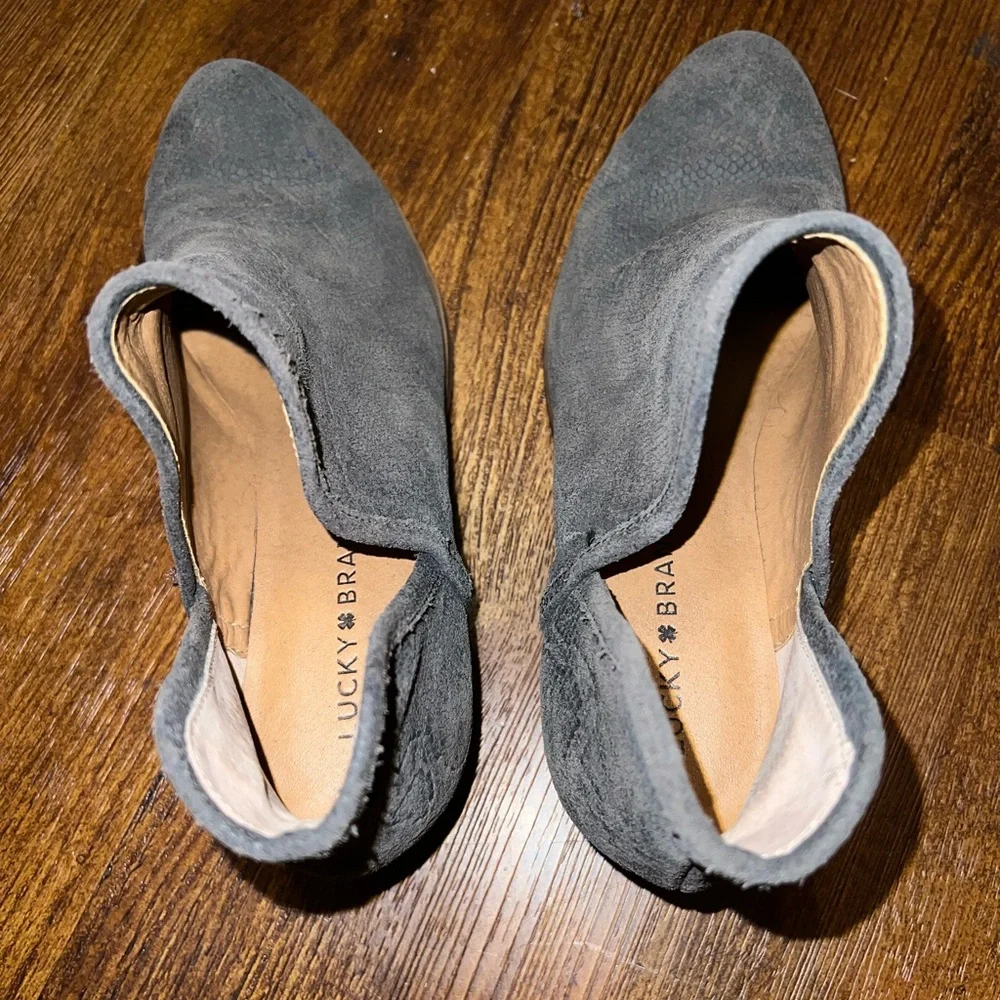 Lucky Brand Gray Snakeskin Leather Low Block Heel Ankle Boots Size 8.5 - Picture 7 of 9